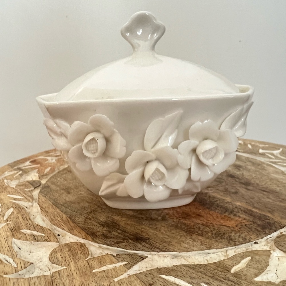 Vintage Godinger & Co Ivory Etched Floral Candy Dish with Lid
